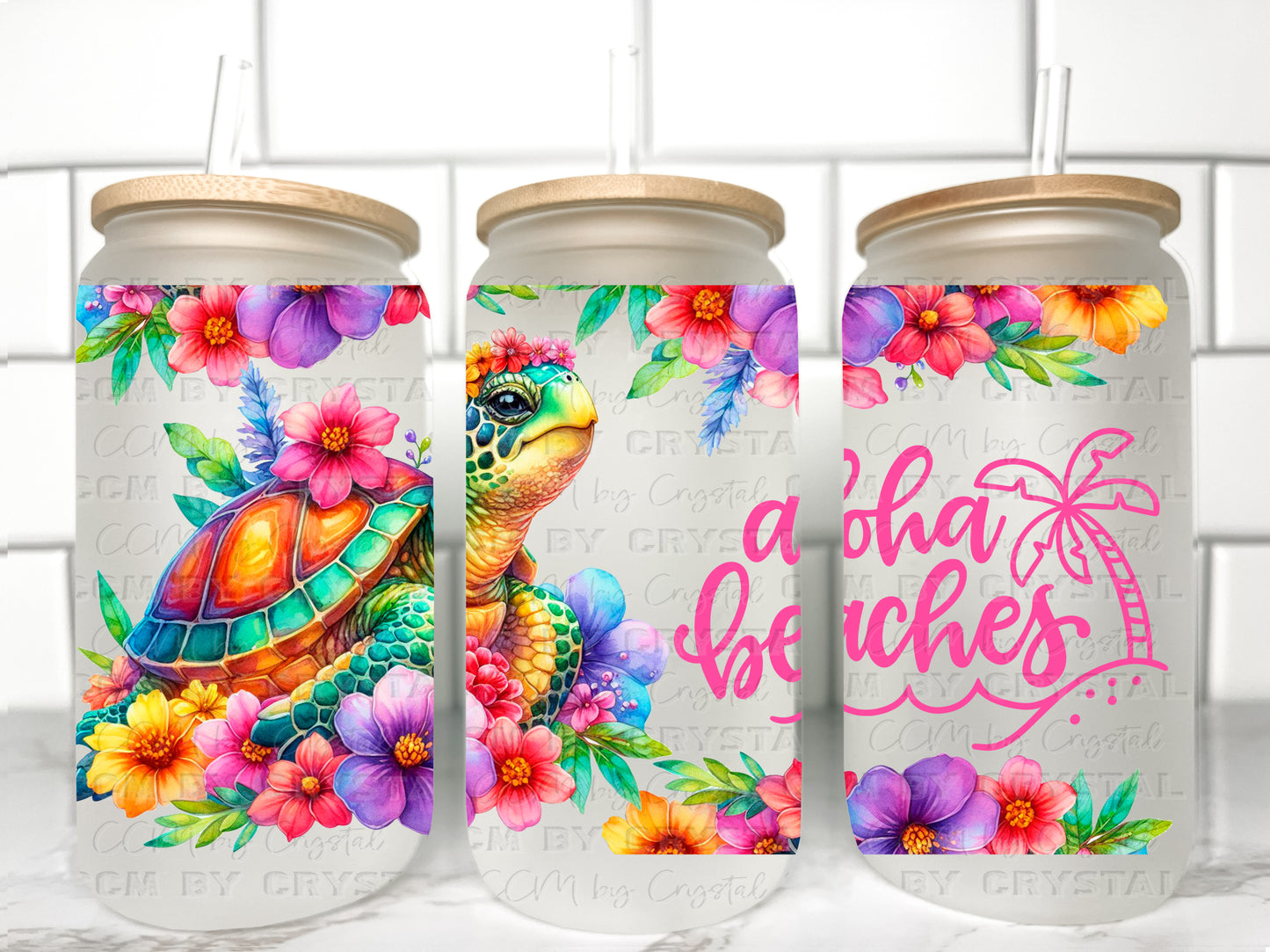 Aloha Beaches Summertime UV Transfer 16oz Libby Glass Can Wrap Ready to Apply