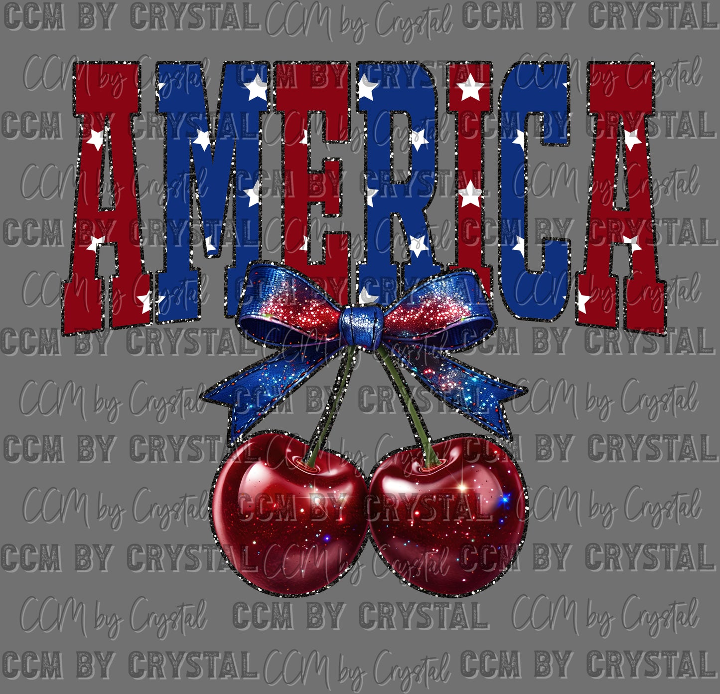 America Cherries Faux Glitter USA Patriotic 4th of July Ready to Press Instant Peel DTF Transfers Sublimation Transfers