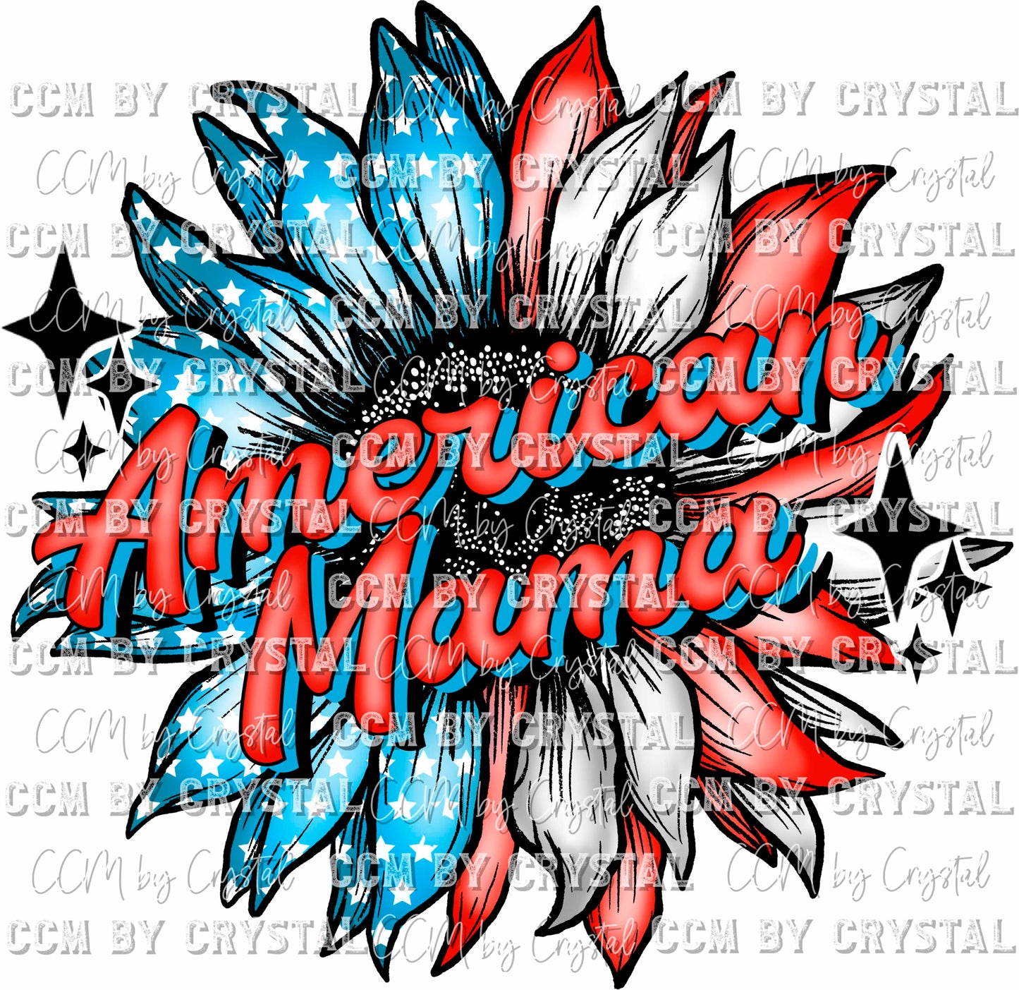 American Mama Sunflower Fourth of July Ready to Press Transfer