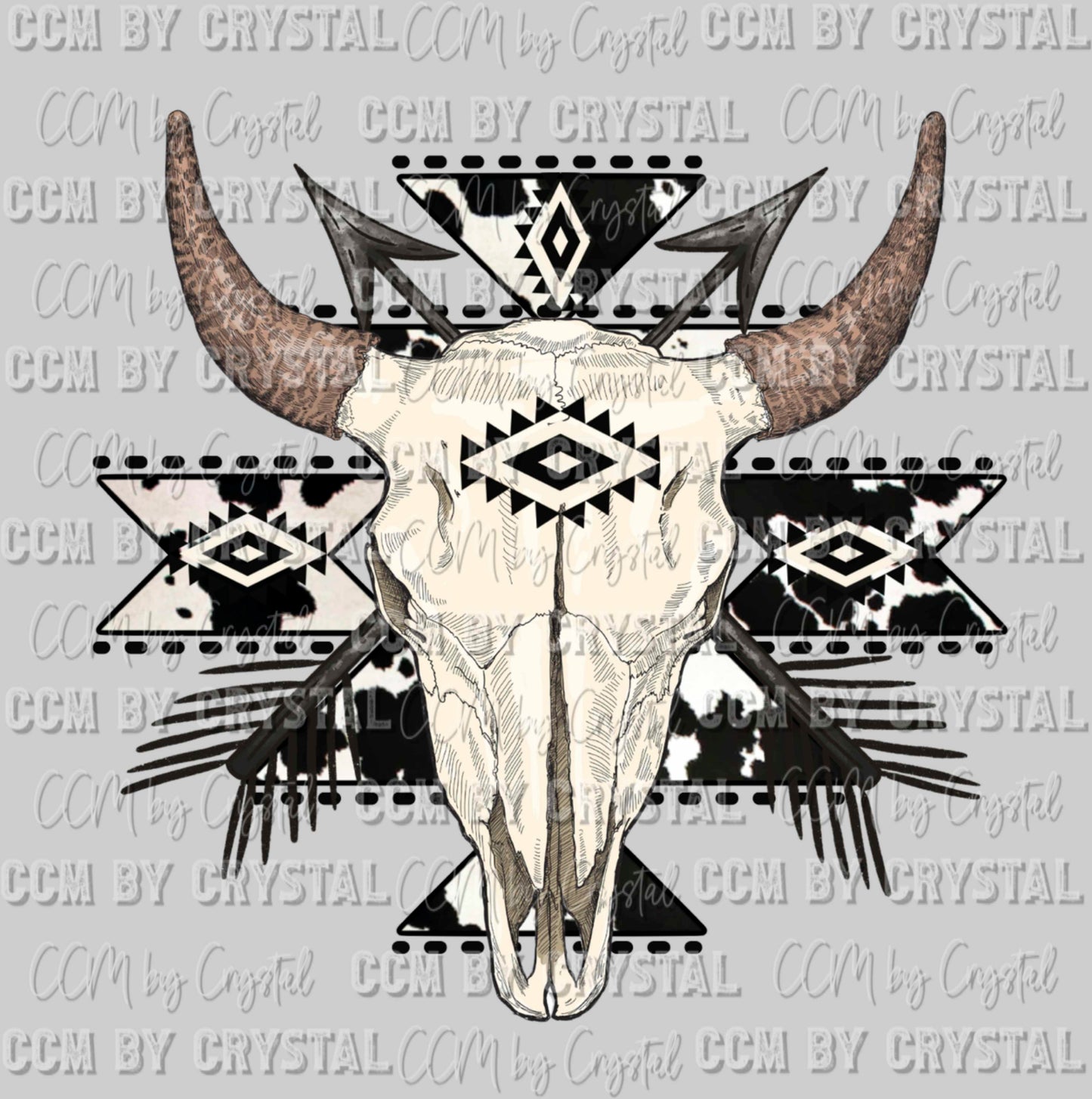 Western Aztec Cow Skull Ready to Press Transfer