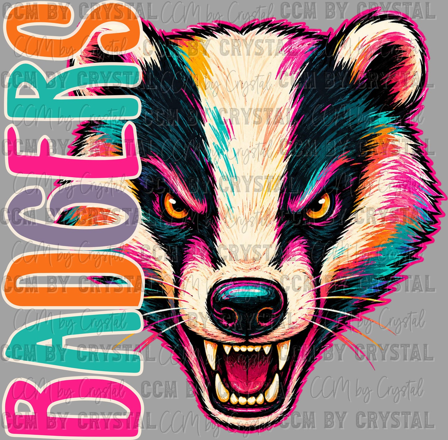 Badgers Colorful Mascot Ready to Press DTF Transfers Sublimation Transfers