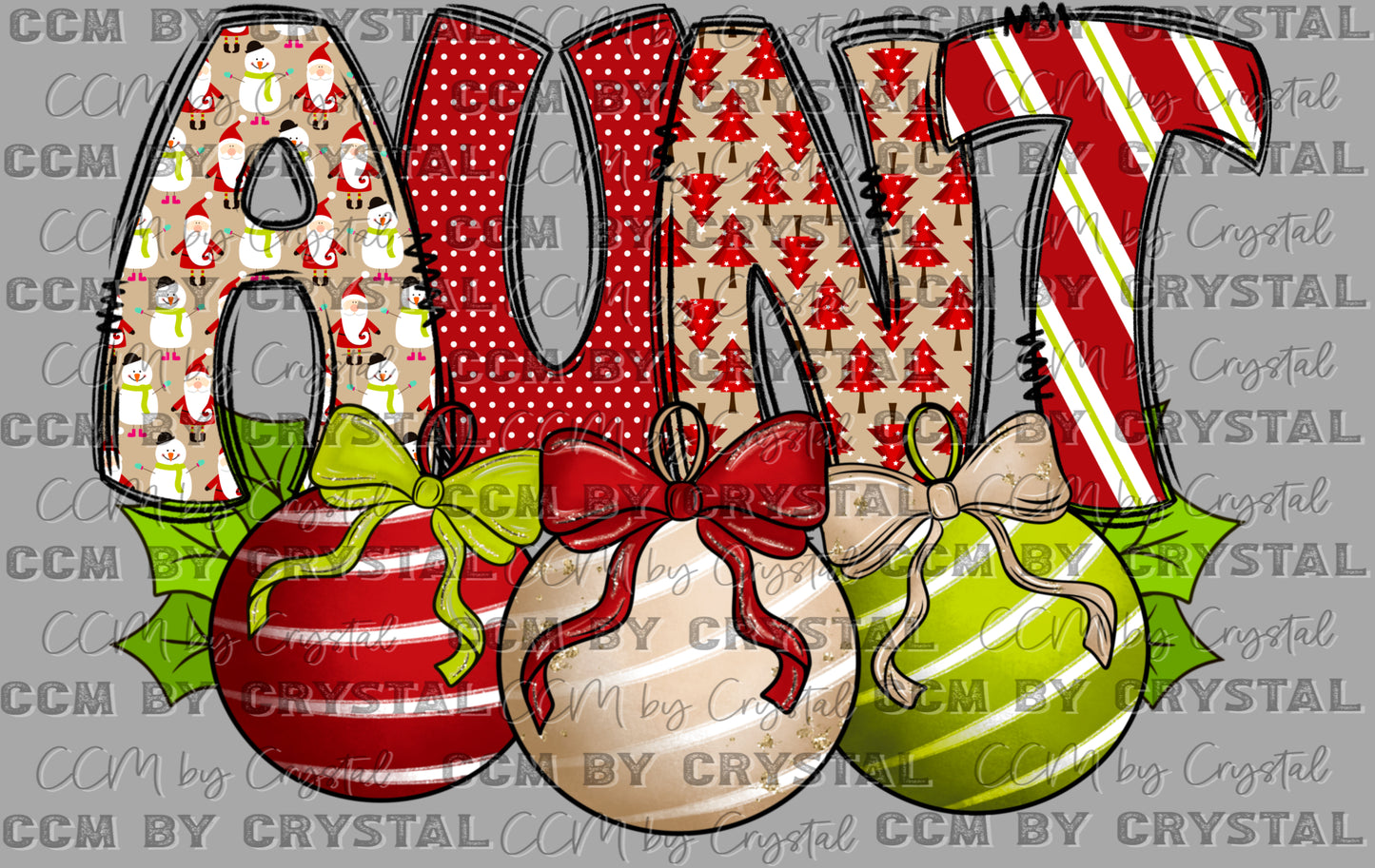 Christmas Ornaments Aunt Ready to Press Transfer DTF Transfer Sublimation Transfer