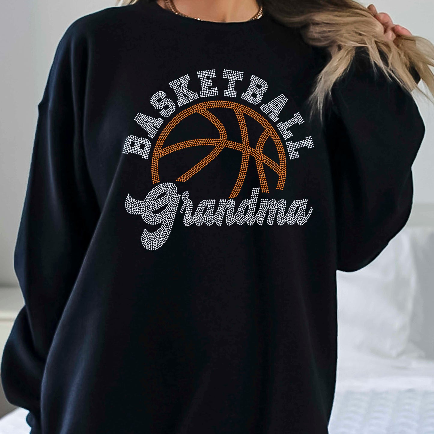 Basketball Grandma 11" Wide 2- Color Spangle Ready to Press Spangle Transfer Sparkle Bling
