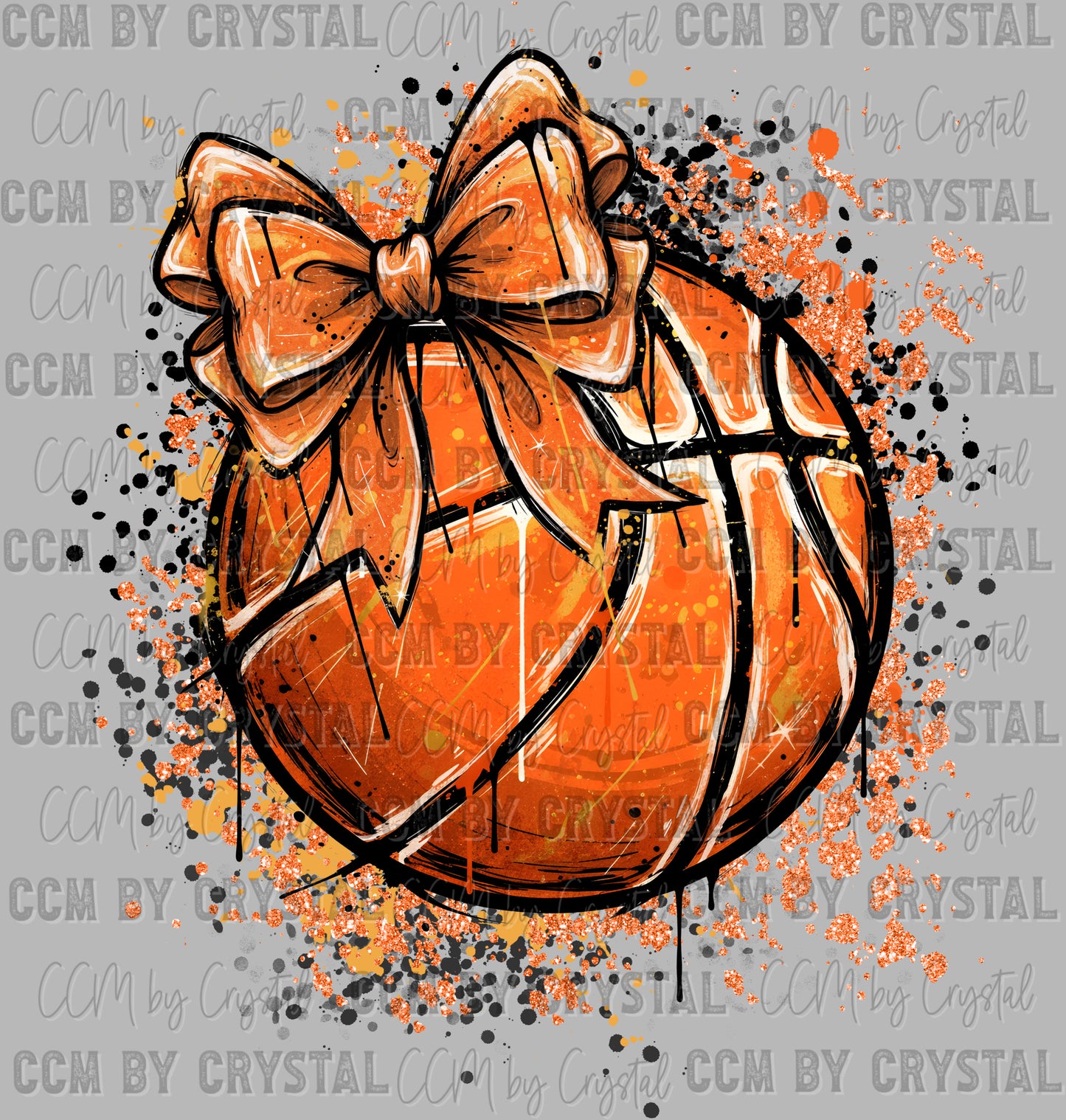Basketball with a Bow Ready to Press Transfer Instant Peel DTF Transfer Sublimation Transfer