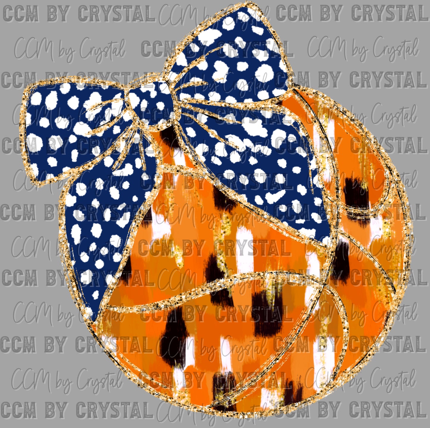 Basketball Brushstrokes with Bow Faux Glitter Ready to Press Transfer DTF Transfer Sublimation Transfer
