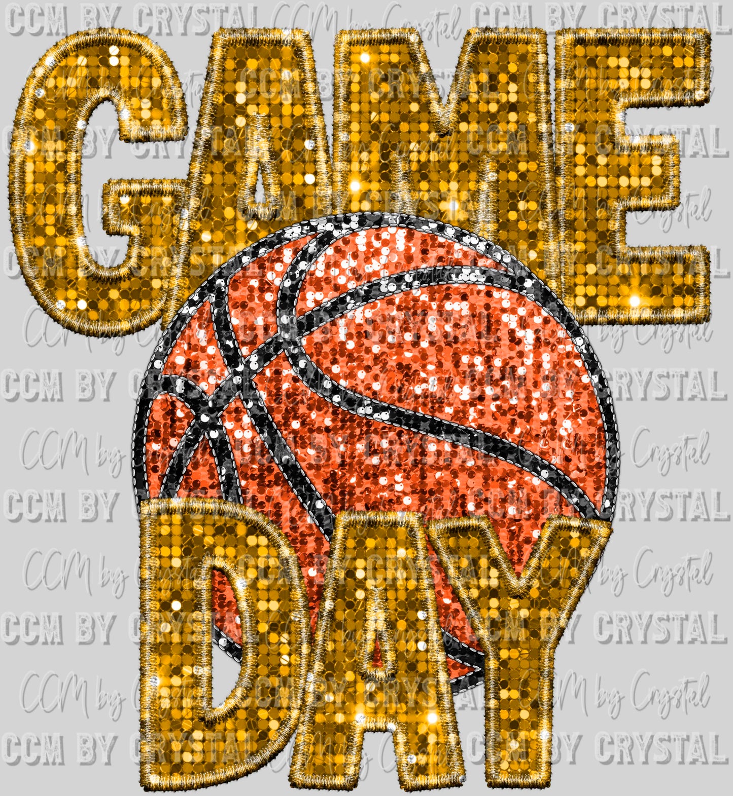 Game Day Basketball Faux Sequins Faux Embroidery Ready To Press Transfer
