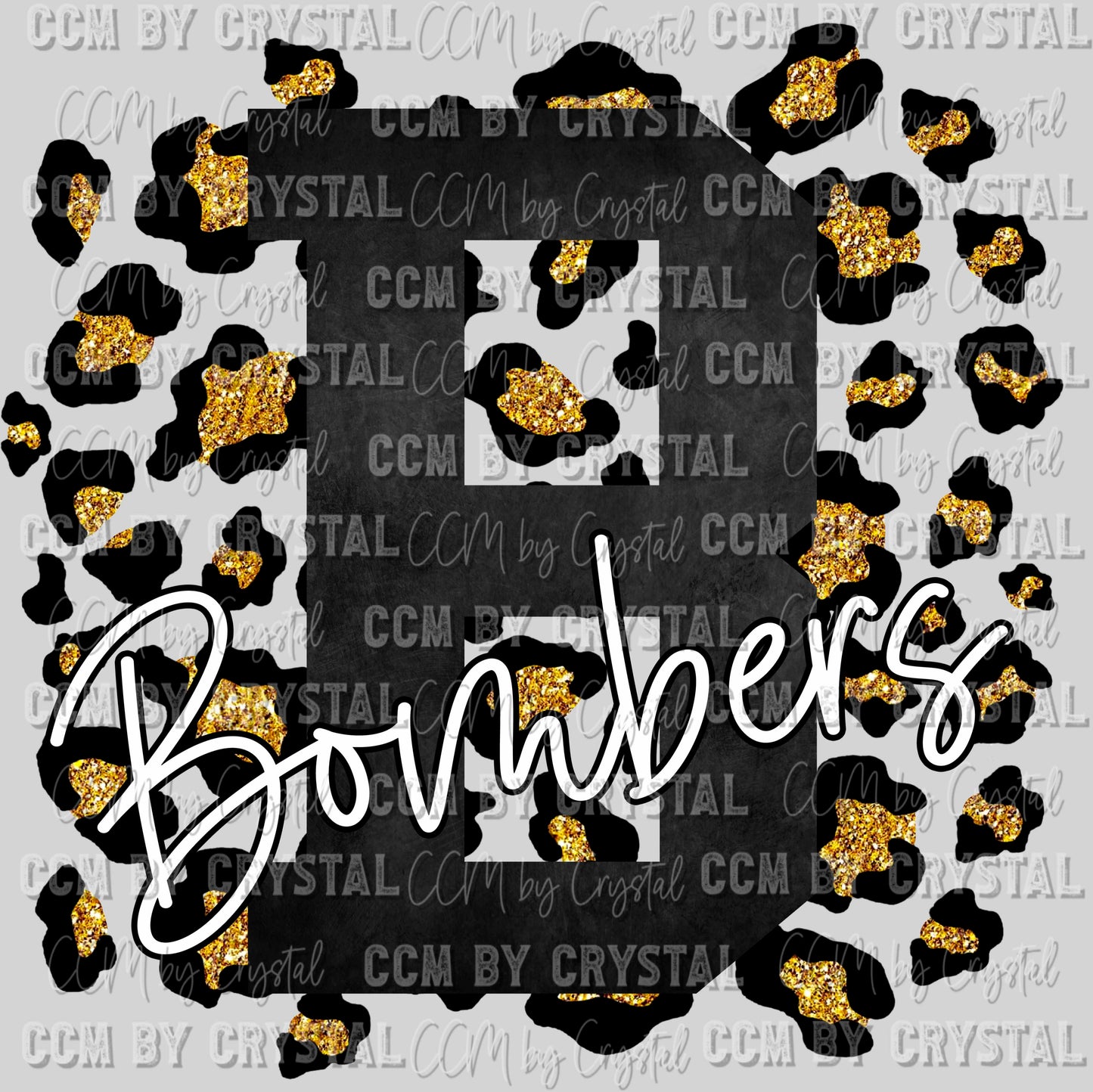B Bombers Black with Gold Leopard Background Mascot Ready To Press Transfer