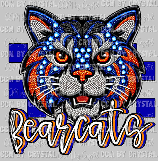 Bearcats Orange and Royal Blue Mascot Faux Rhinestone Effect Ready to Press Transfer DTF Transfer Sublimation Transfer (Copy)