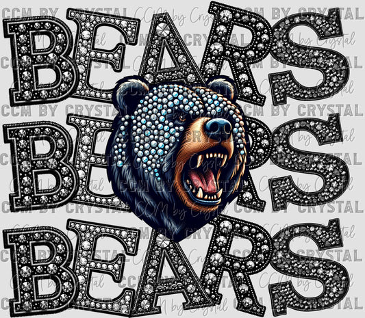 Bears Mascot Stacked Faux Rhinestones PNG Digital File ONLY