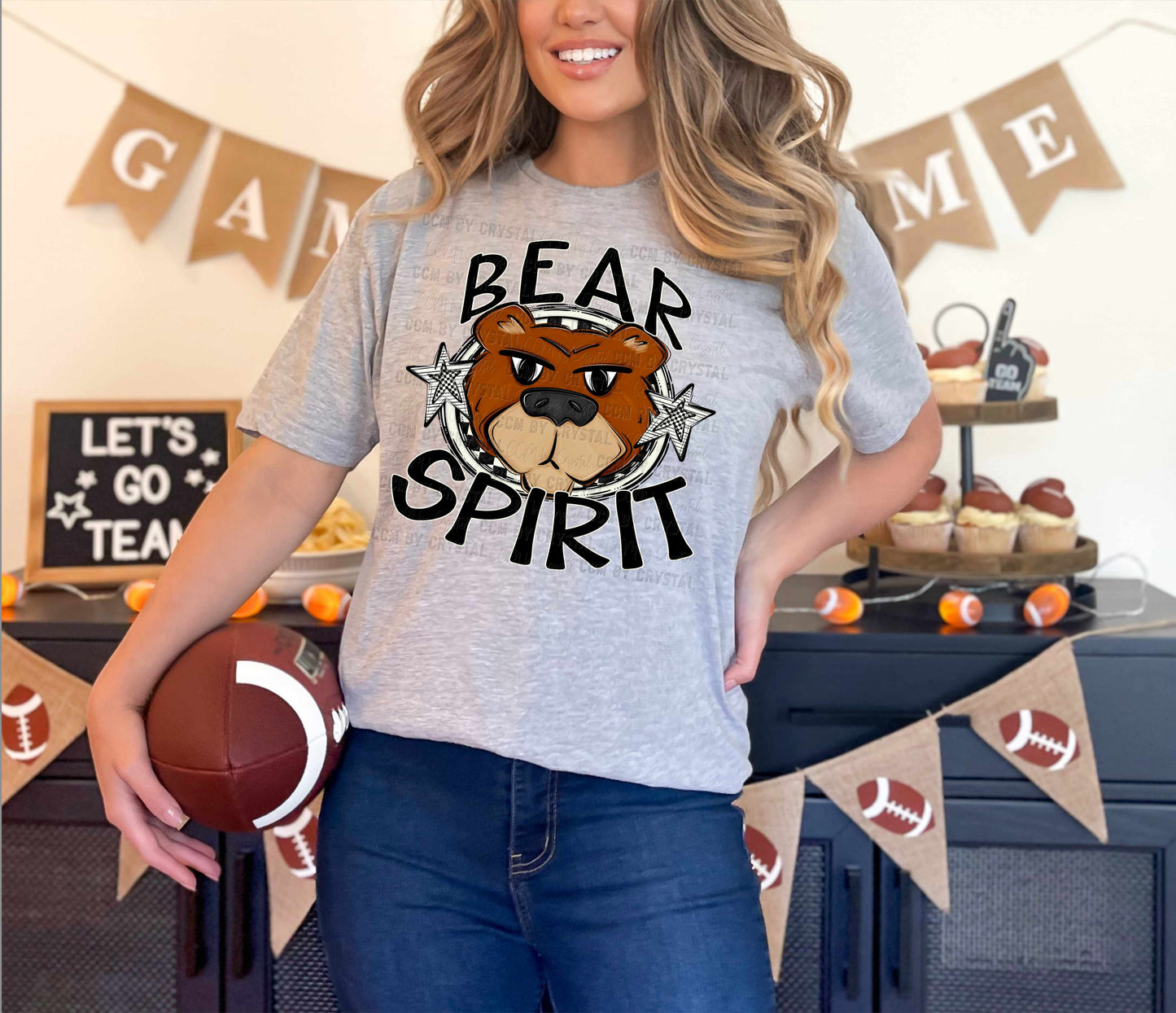 Bear Spirit Stars Checkered Sports Ready to Press Transfer DTF Transfer Sublimation Transfer