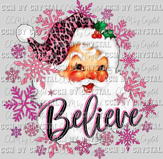 Believe Santa Pink Christmas Ready to Press Transfer