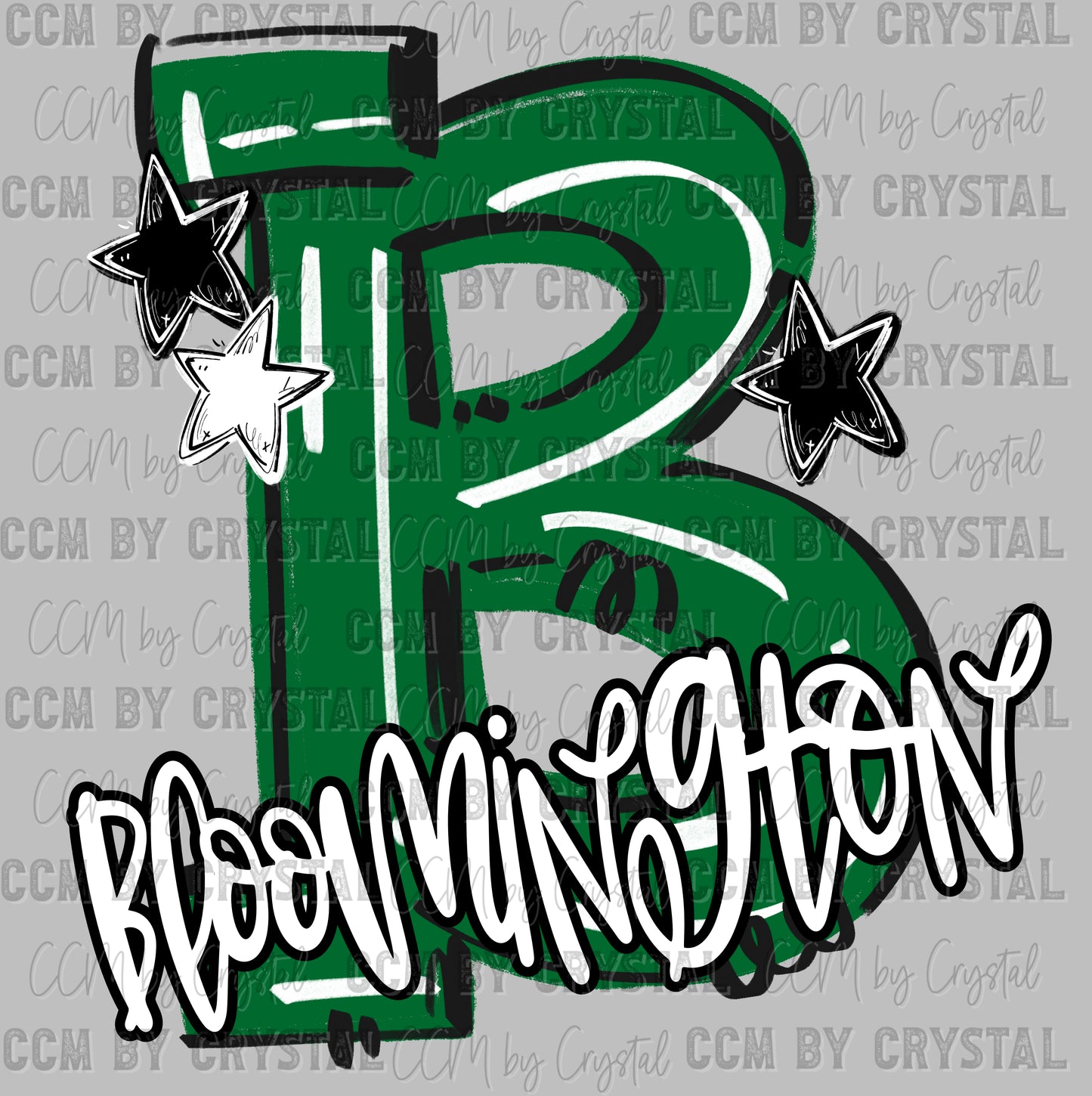 B Bloomington Mascot Green Ready to Press DTF Transfers Sublimation Transfers