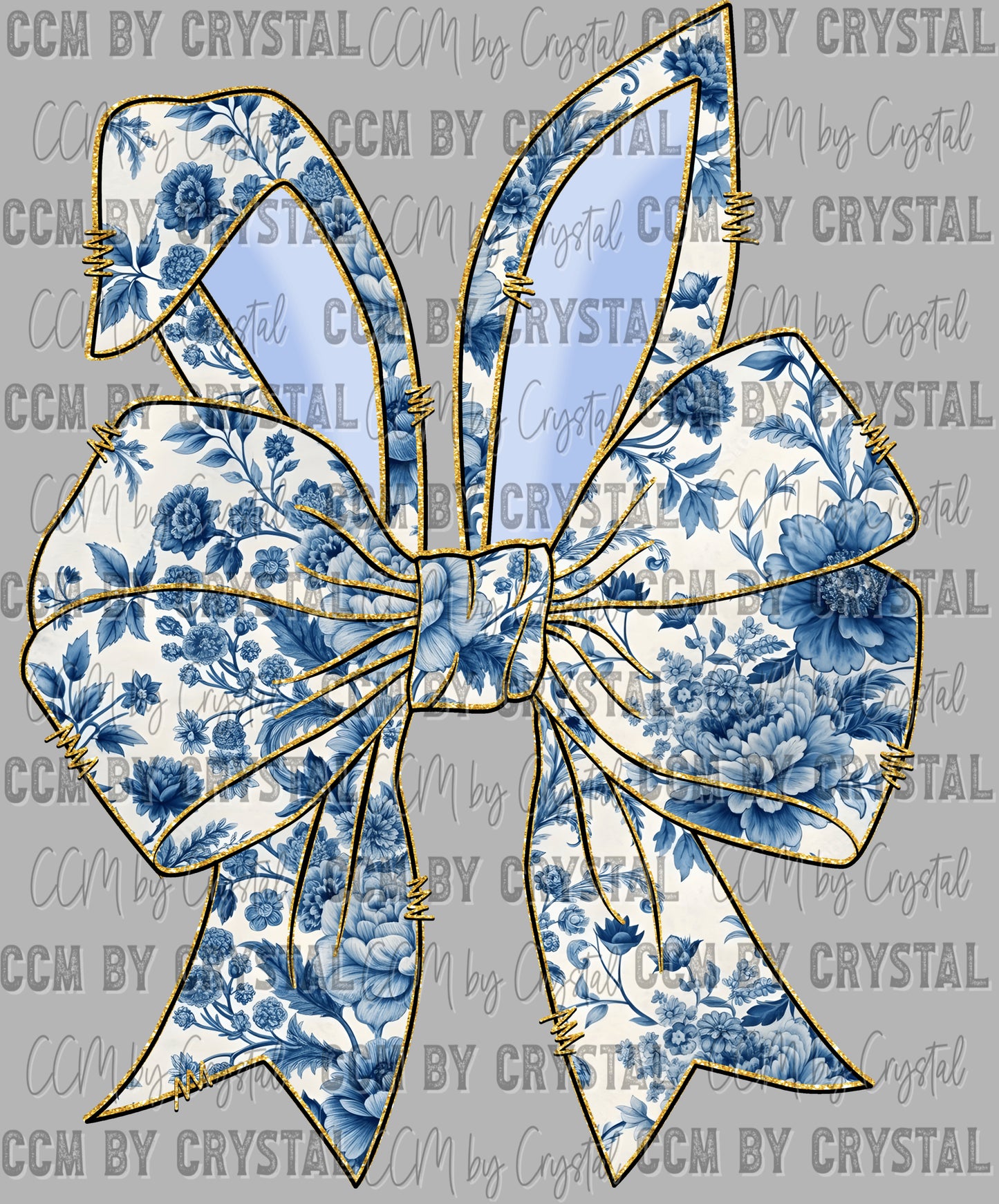 Blue Floral Easter Bunny Bow Ready to Press Transfer DTF Transfer Sublimation Transfer