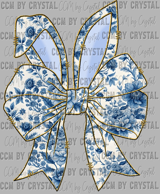 Blue Floral Easter Bunny Bow Ready to Press Transfer DTF Transfer Sublimation Transfer