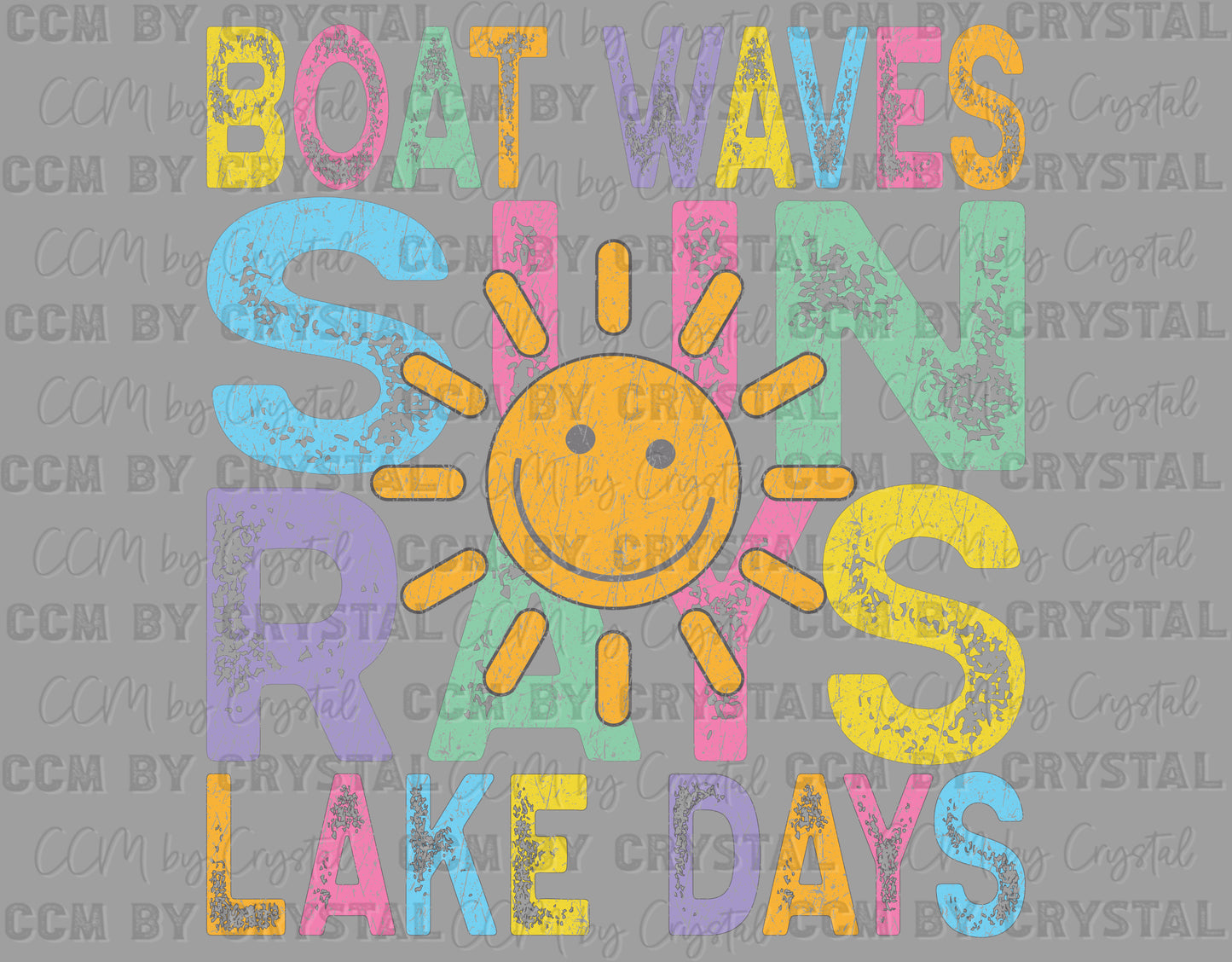 Boat Waves Sun Rays Lake Days Distressed Ready to Press Transfer DTF Transfer Sublimation Transfer