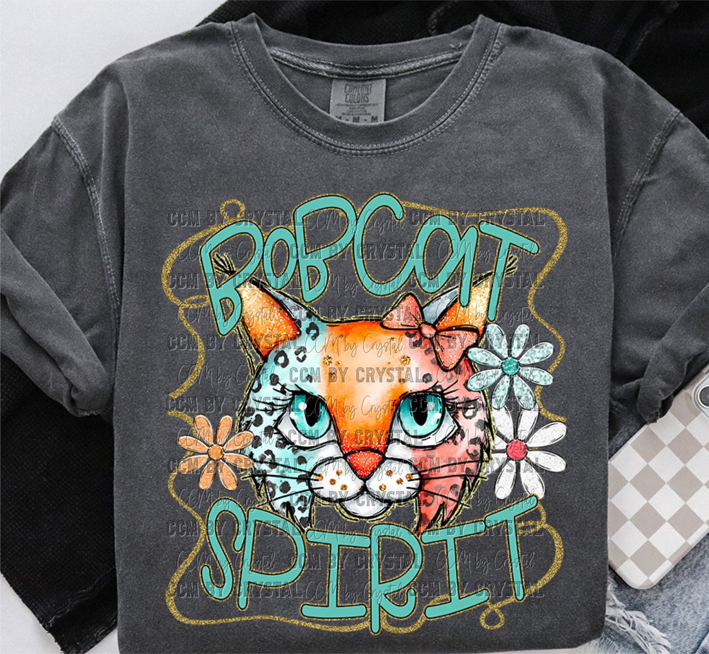 Bobcat Spirit Cartoon Mascot Ready to Press Transfer DTF Transfer Sublimation Transfer