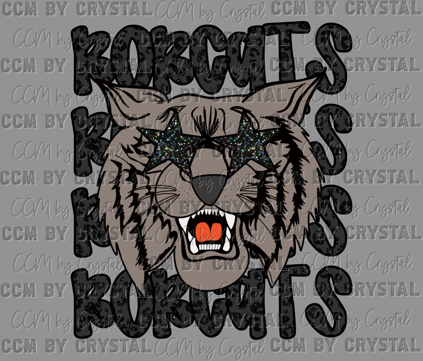 Bobcats Black Mascot Faux Glitter Ready to Press Transfer DTF Transfer Sublimation Transfer