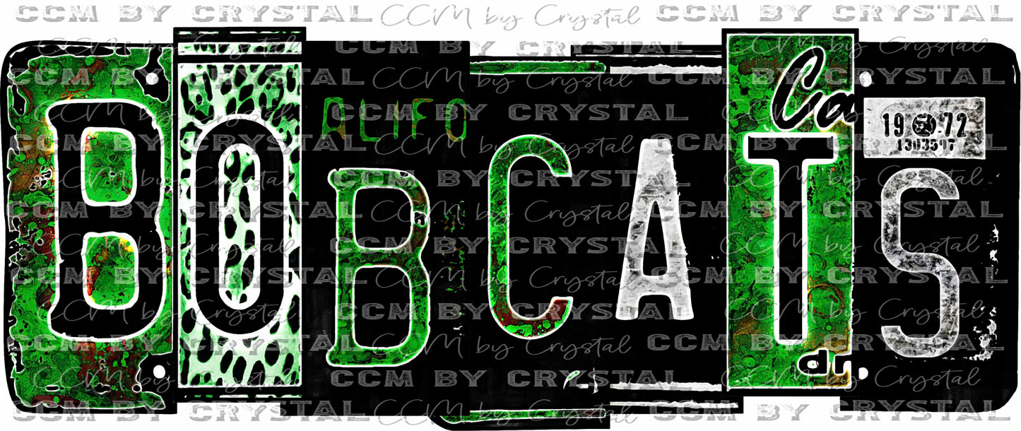 Bobcats Mascot Green License Plates Ready to Press Transfer