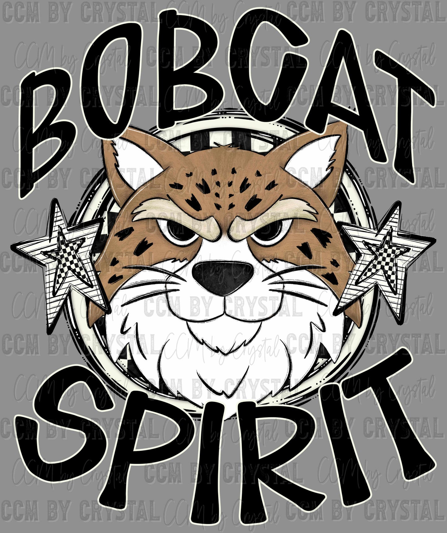 Bobcat Spirit Stars Checkered Mascot Sports Ready to Press Transfer DTF Transfer Sublimation Transfer