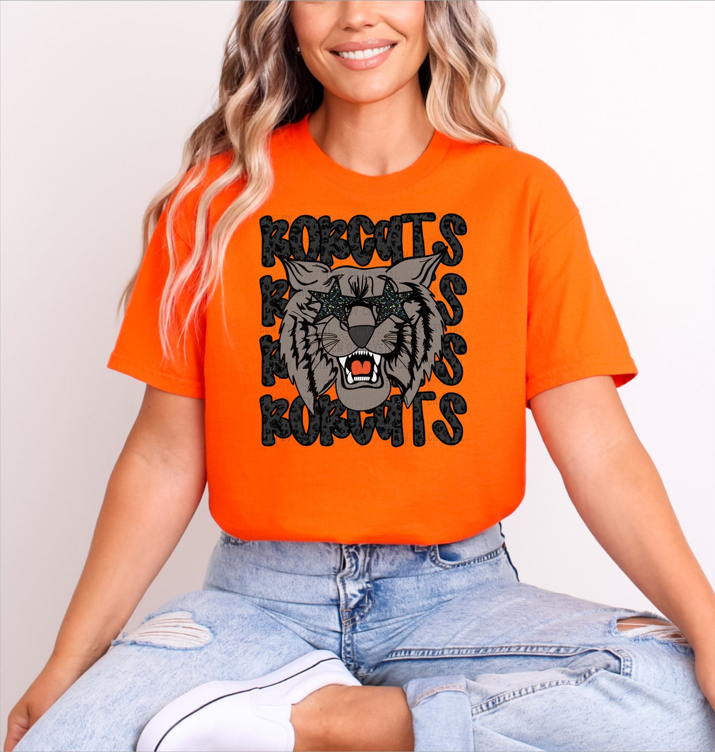 Bobcats Black Mascot Faux Glitter T-Shirt