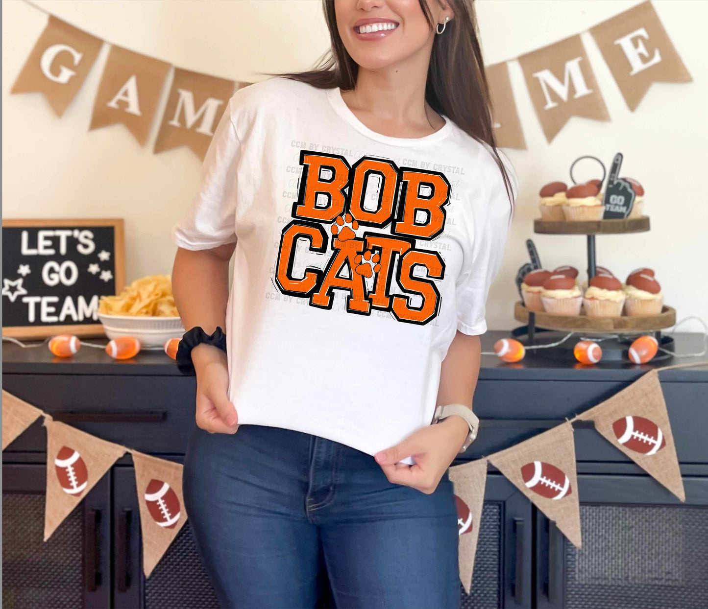 Bobcats with Paws Orange Mascot Sports Ready to Press Transfer DTF Transfer Sublimation Transfer