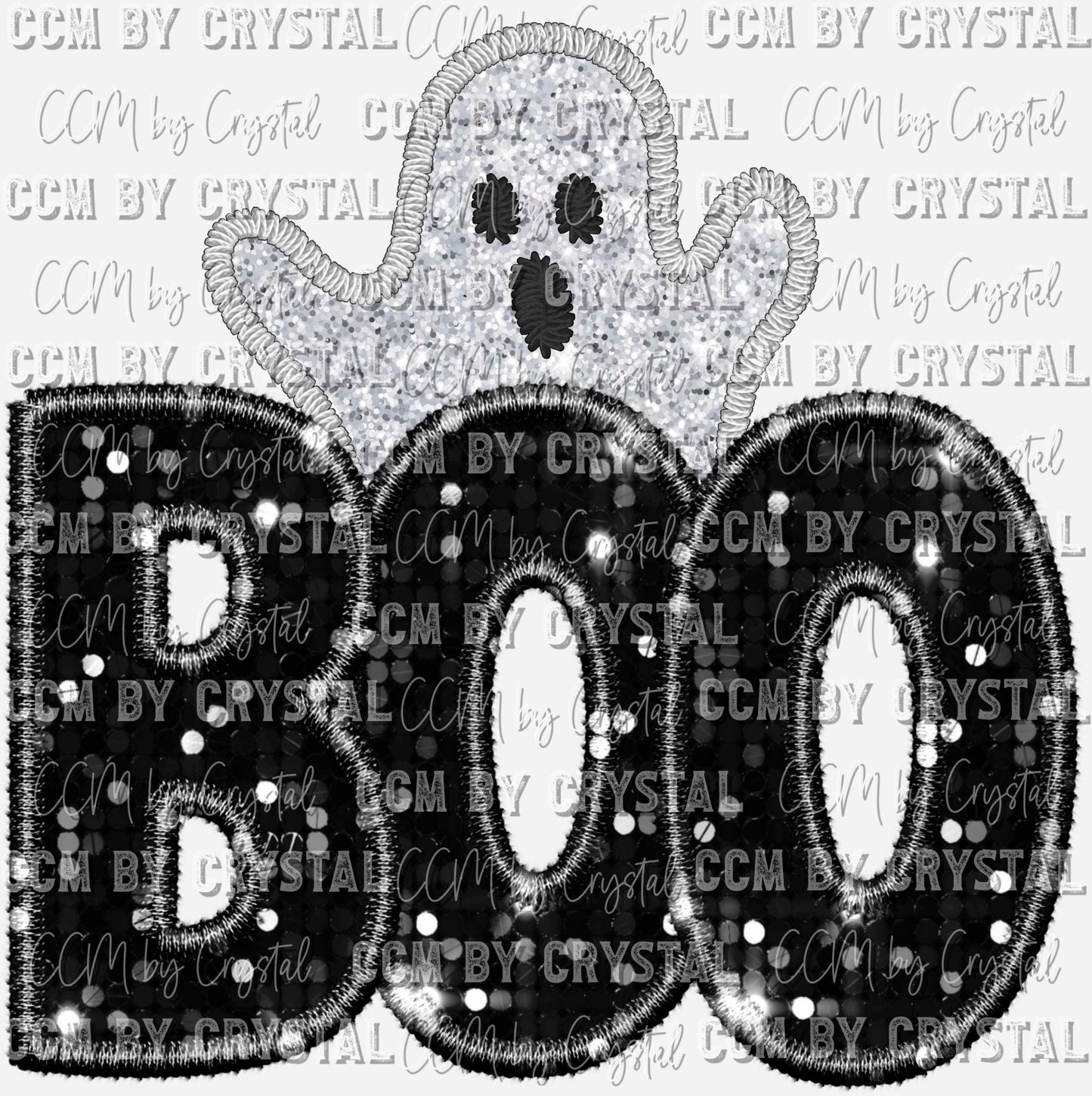 Boo Ghost Halloween Faux Sequins Faux Embroidery Ready to Press Transfer