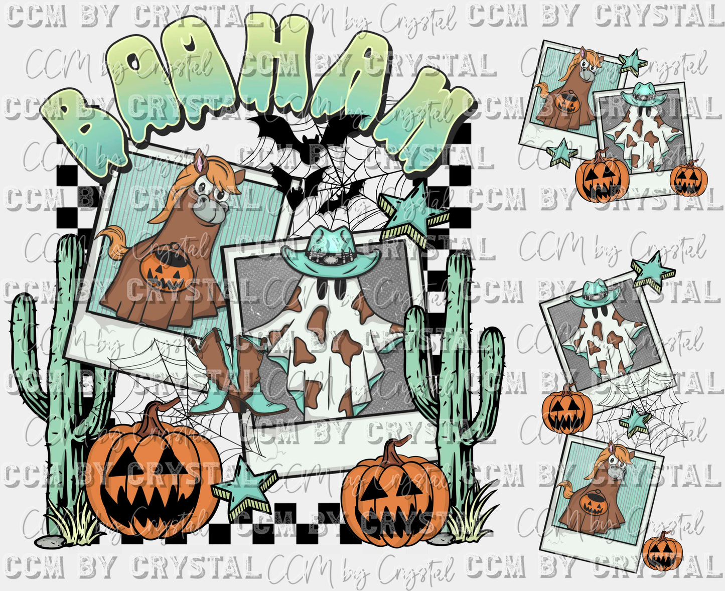 Boo Haw w Pocket & Sleeve 3 transfers Halloween Ready to Press Transfer
