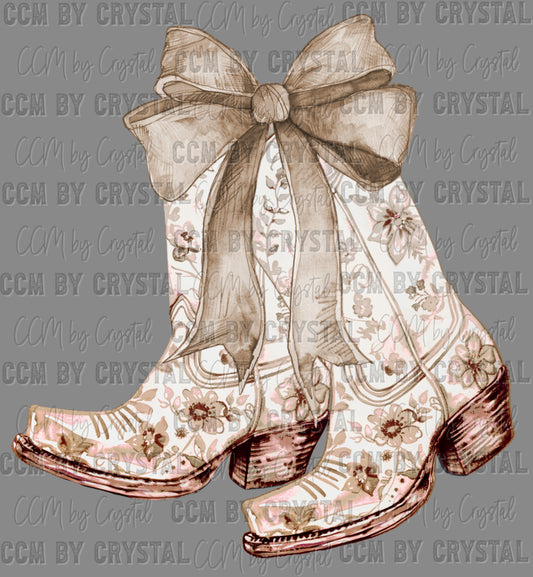 White Cowgirl Boots Ready to Press Transfer DTF Transfer