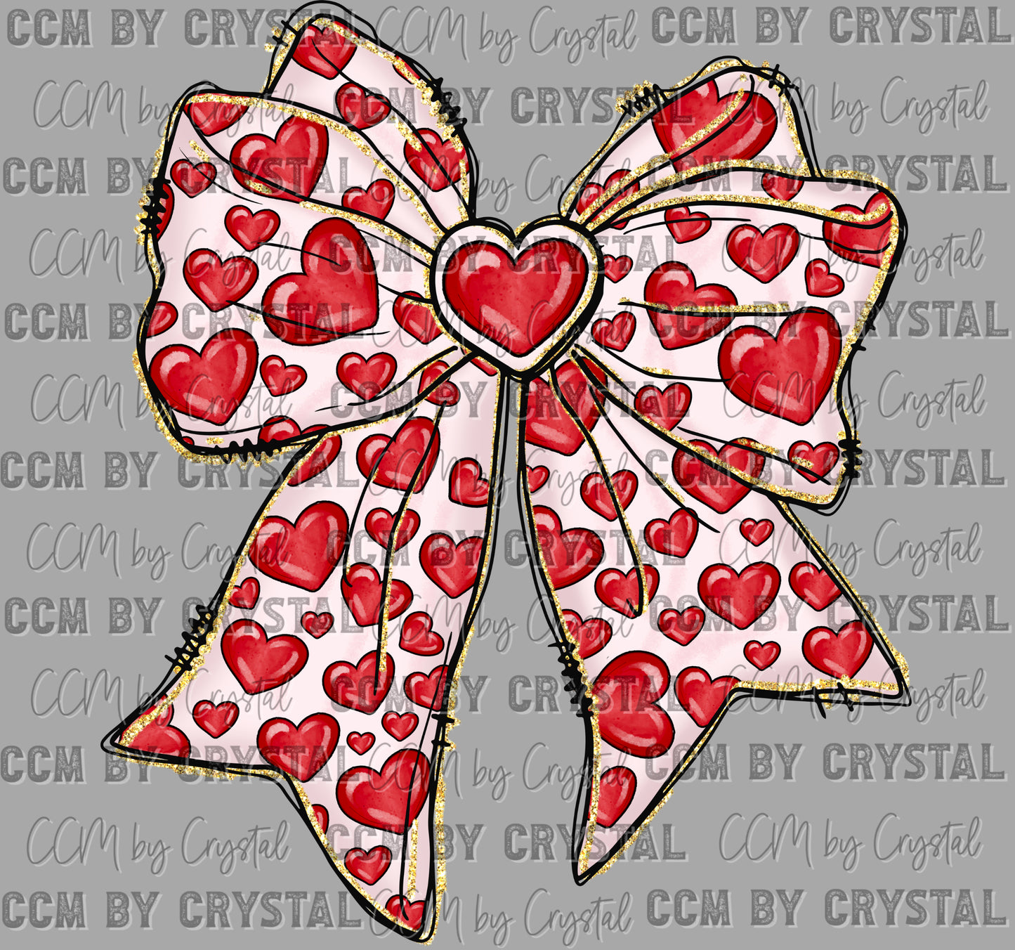 Valentines Day Bow with Hearts Ready to Press Transfer DTF Transfer Sublimation Transfer