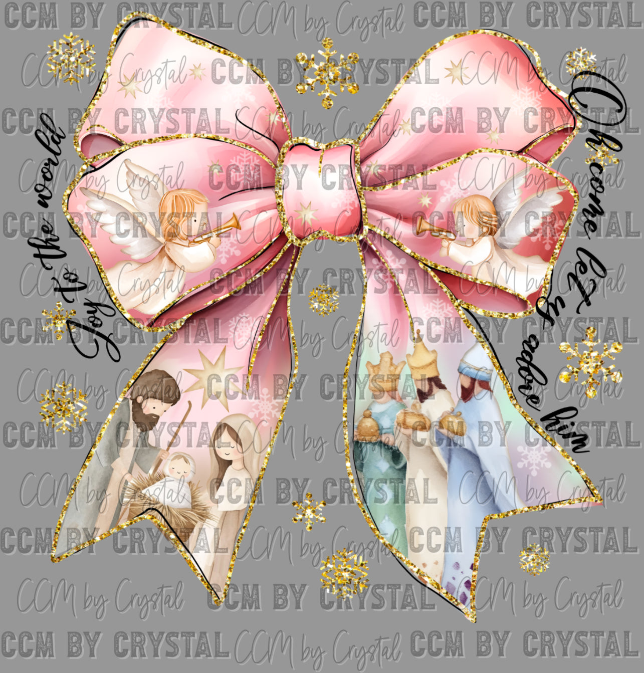 Joy to the World Nativity Bow Christmas Ready to Press Transfer DTF Transfer Sublimation Transfer