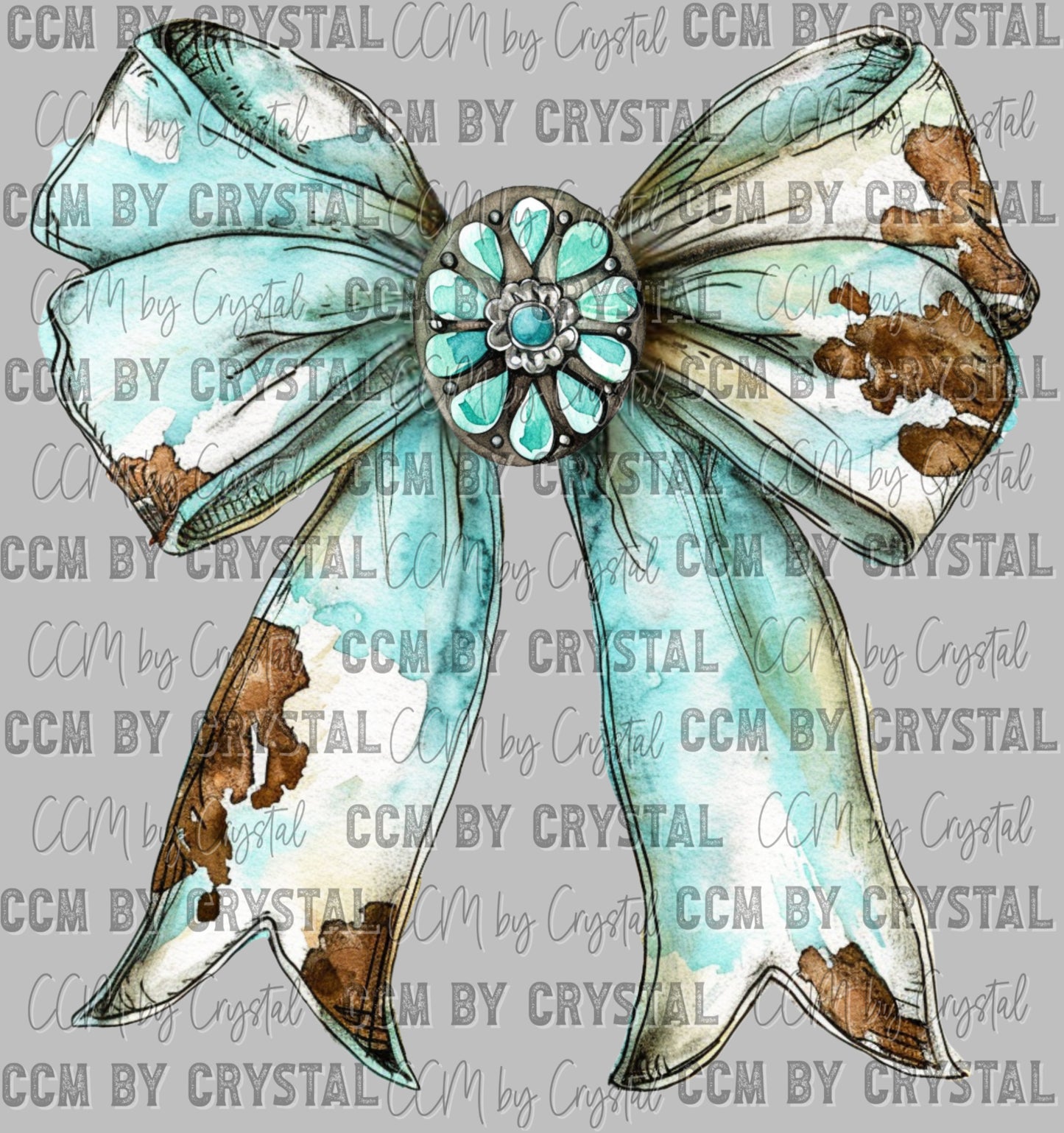 Bow Turquoise Western Ready to Press Transfer DTF Transfer Sublimation Transfer