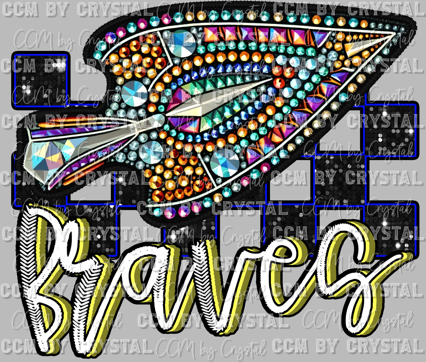 Braves Mascot Faux Rhinestones Effect Ready to Press Transfer DTF Transfer Sublimation Transfer