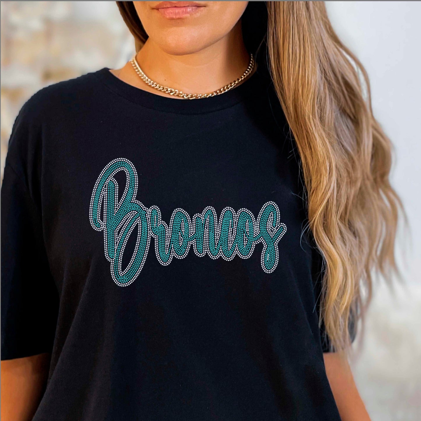 Broncos 2-Color Approximately 11" wide Spangle Transfer