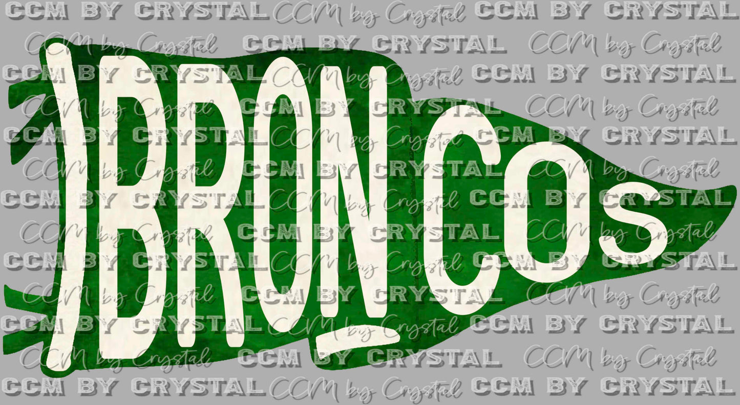 Broncos Green Pennant Mascot Ready to Press Transfer DTF Transfer Sublimation Transfer