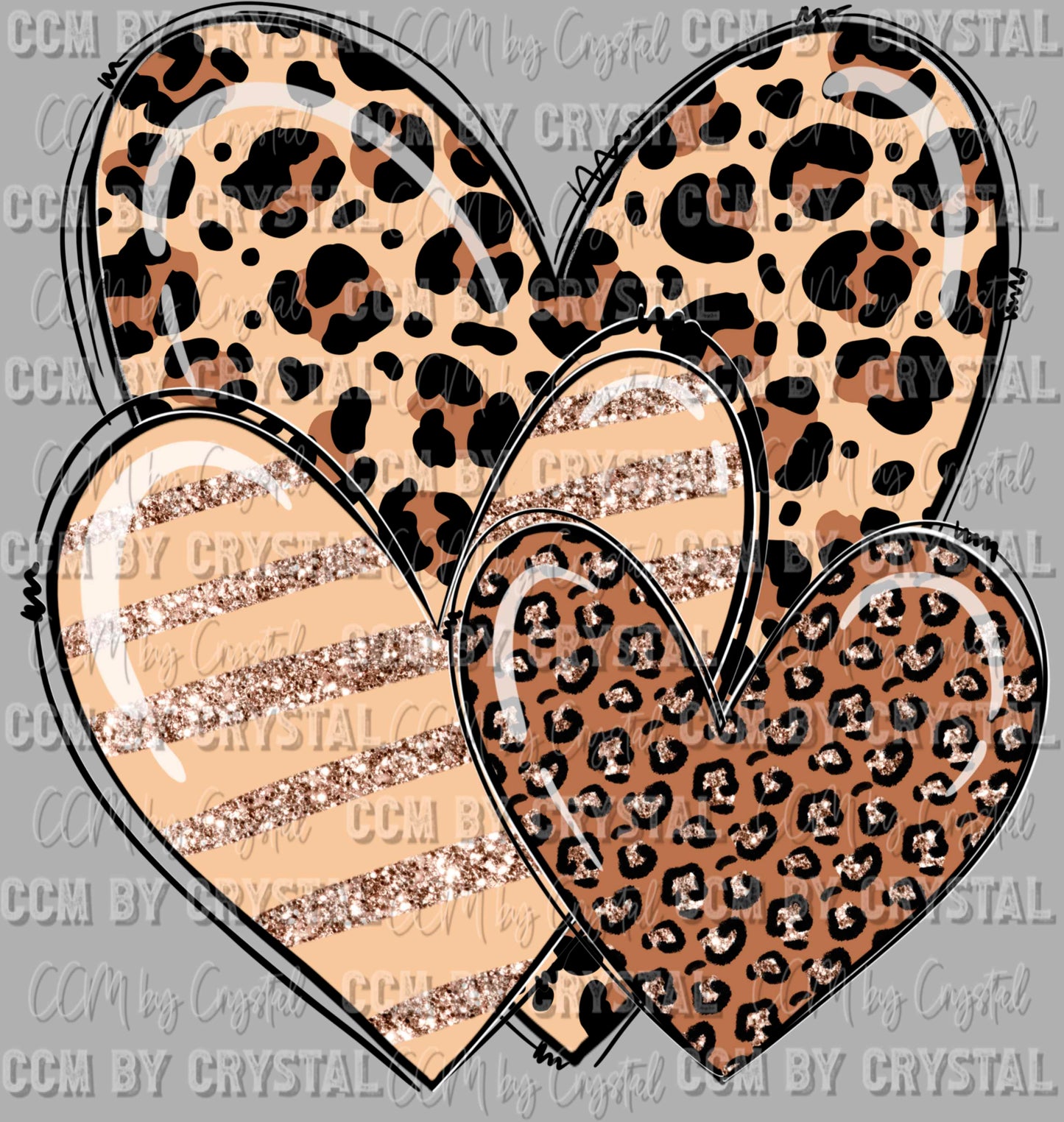 Brown Leopard Striped Hearts Valentine's Day Ready to Press Transfer DTF Transfer Sublimation Transfer