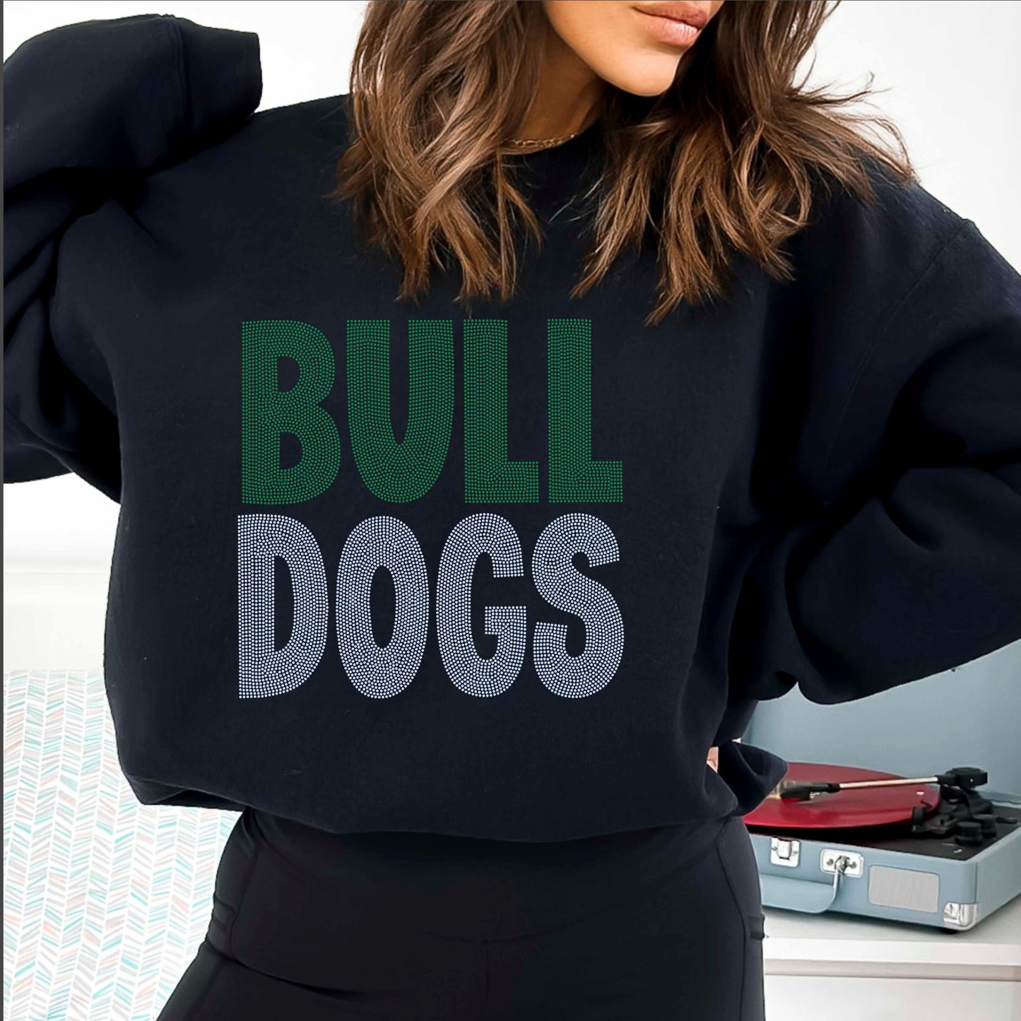 Bulldogs Stacked 11" 2-Color Ready to Press Spangle Transfer Bling Transfer Sparkle Transfer