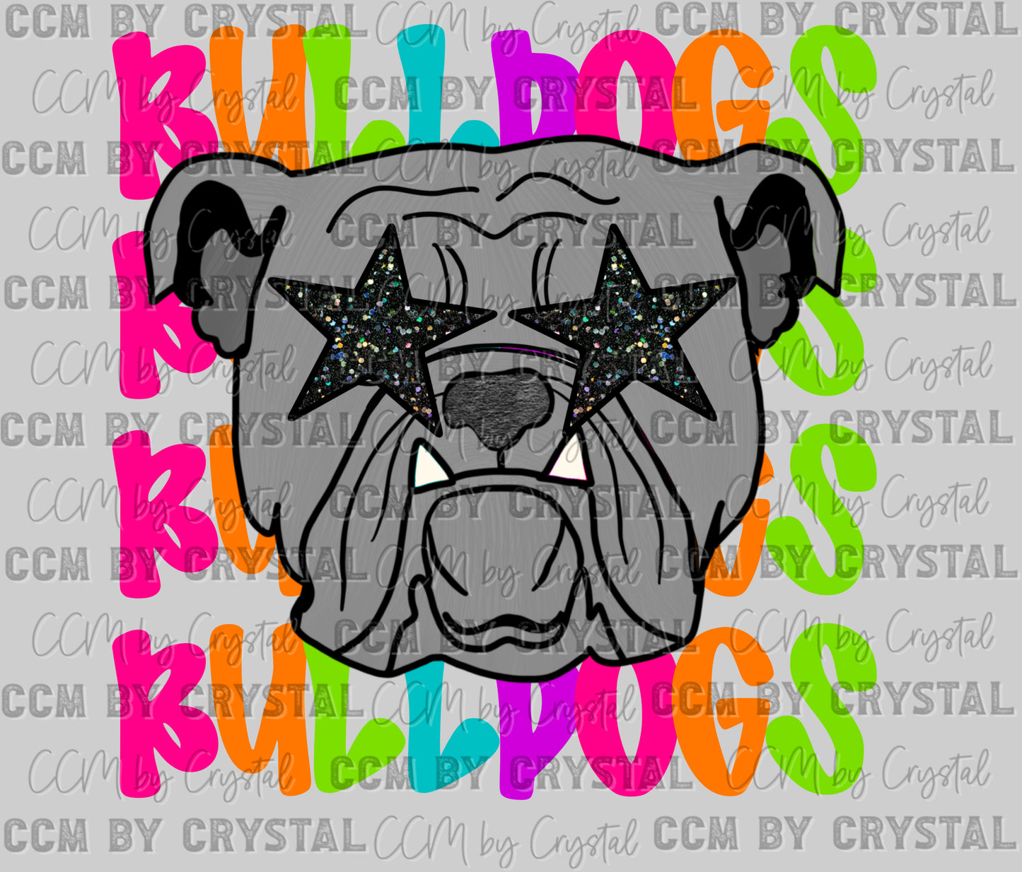 Bulldogs Colorful Mascot Faux Glitter Ready to Press Transfer DTF Transfer Sublimation Transfer