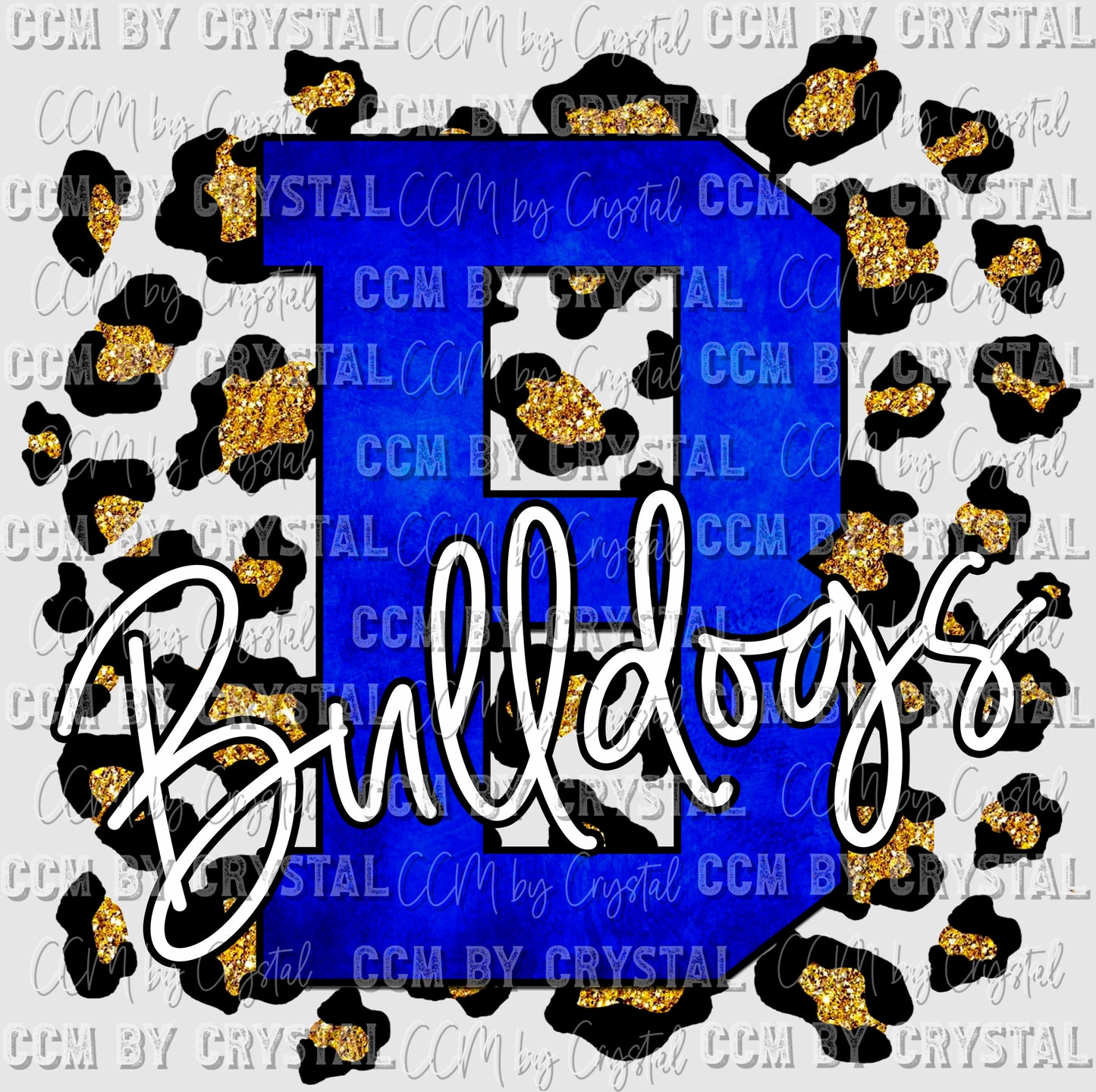 B Bulldogs Blue with Gold Leopard Background Mascot Ready to Press Transfer