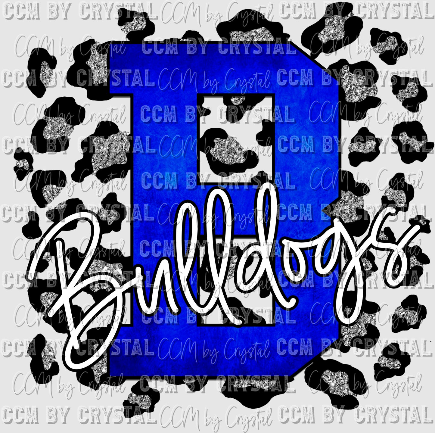 B Bulldogs Blue with Silver Leopard Background Mascot PNG Digital File ONLY