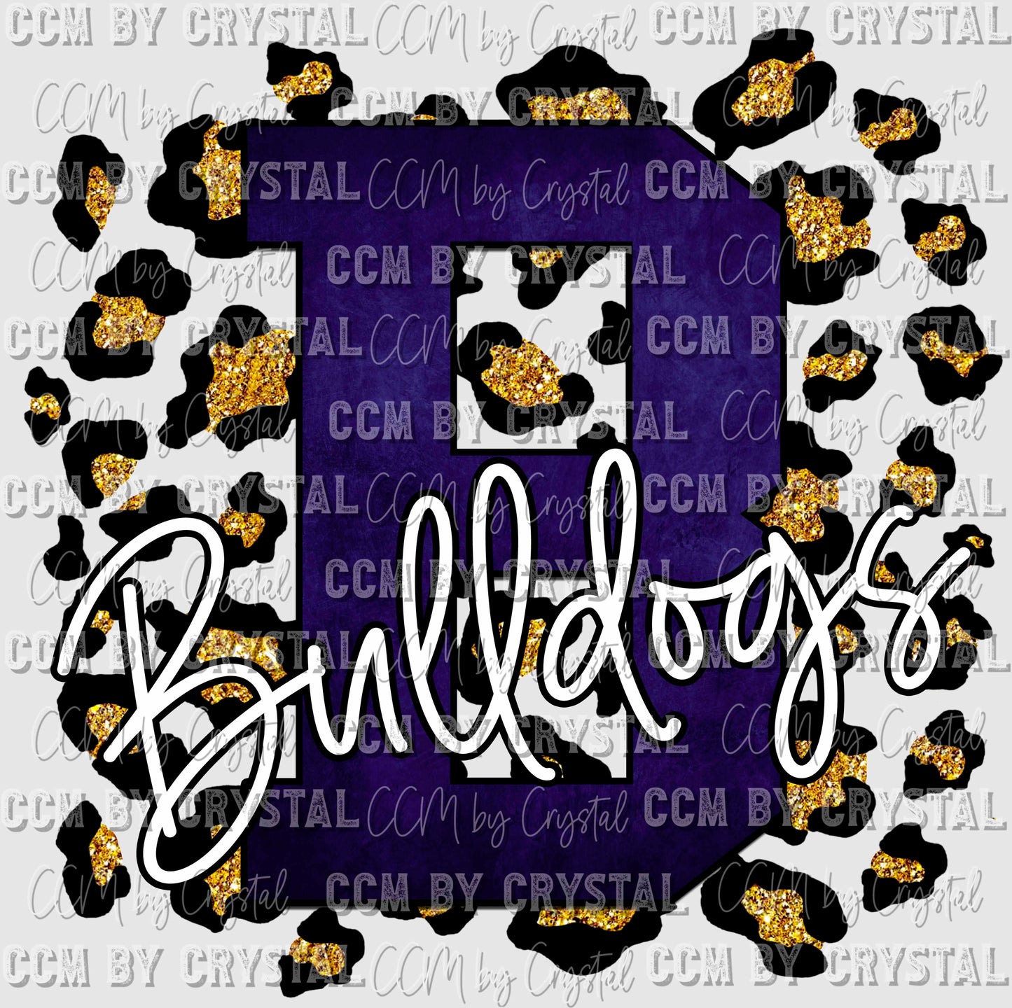B Bulldogs Dark Blue with Gold Leopard Background Mascot Ready to Press Transfer