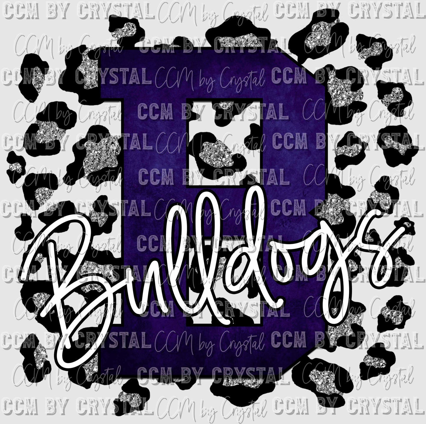 B Bulldogs Dark Blue with Silver Leopard Background Mascot PNG Digital File ONLY