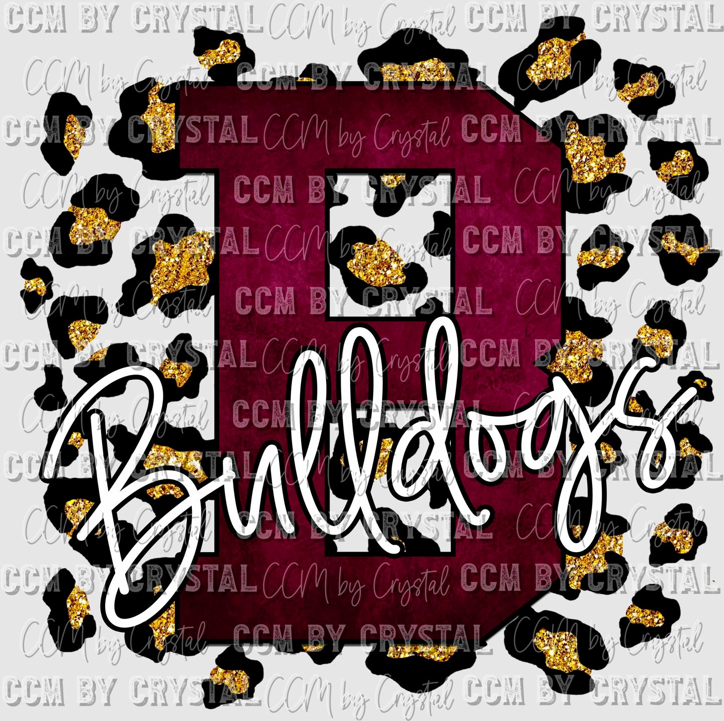 B Bulldogs Maroon with Gold Leopard Background Mascot PNG Digital File ONLY