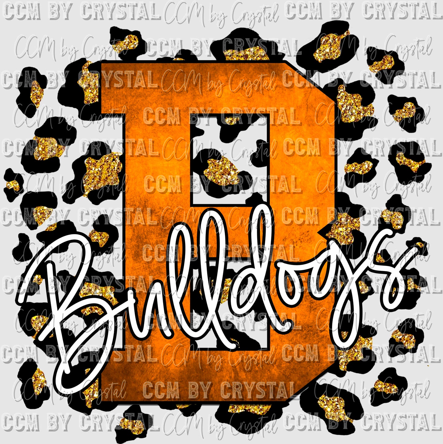 B Bulldogs Orange with Gold Leopard Background Mascot Ready to Press Transfer