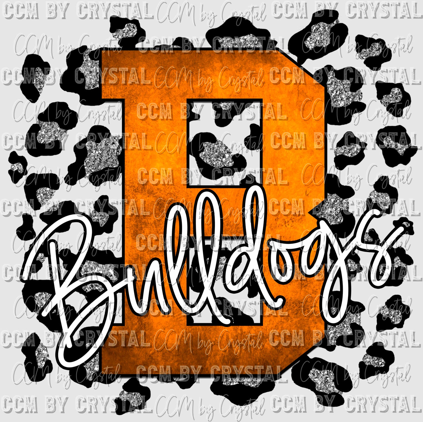 B Bulldogs Orange with Silver Leopard Background Mascot Ready to Press Transfer