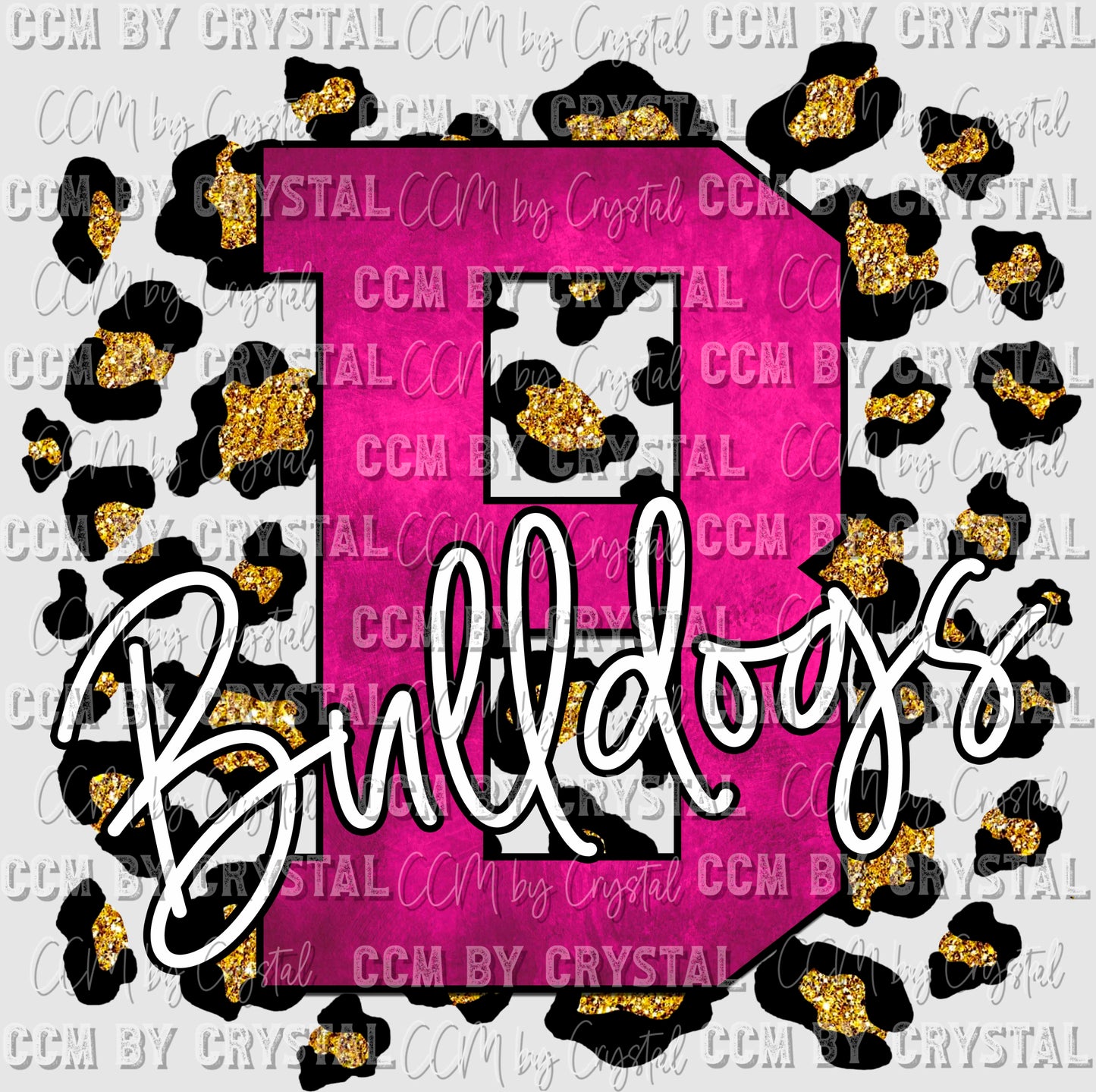B Bulldogs Pink with Gold Leopard Background Mascot Ready to Press Transfer