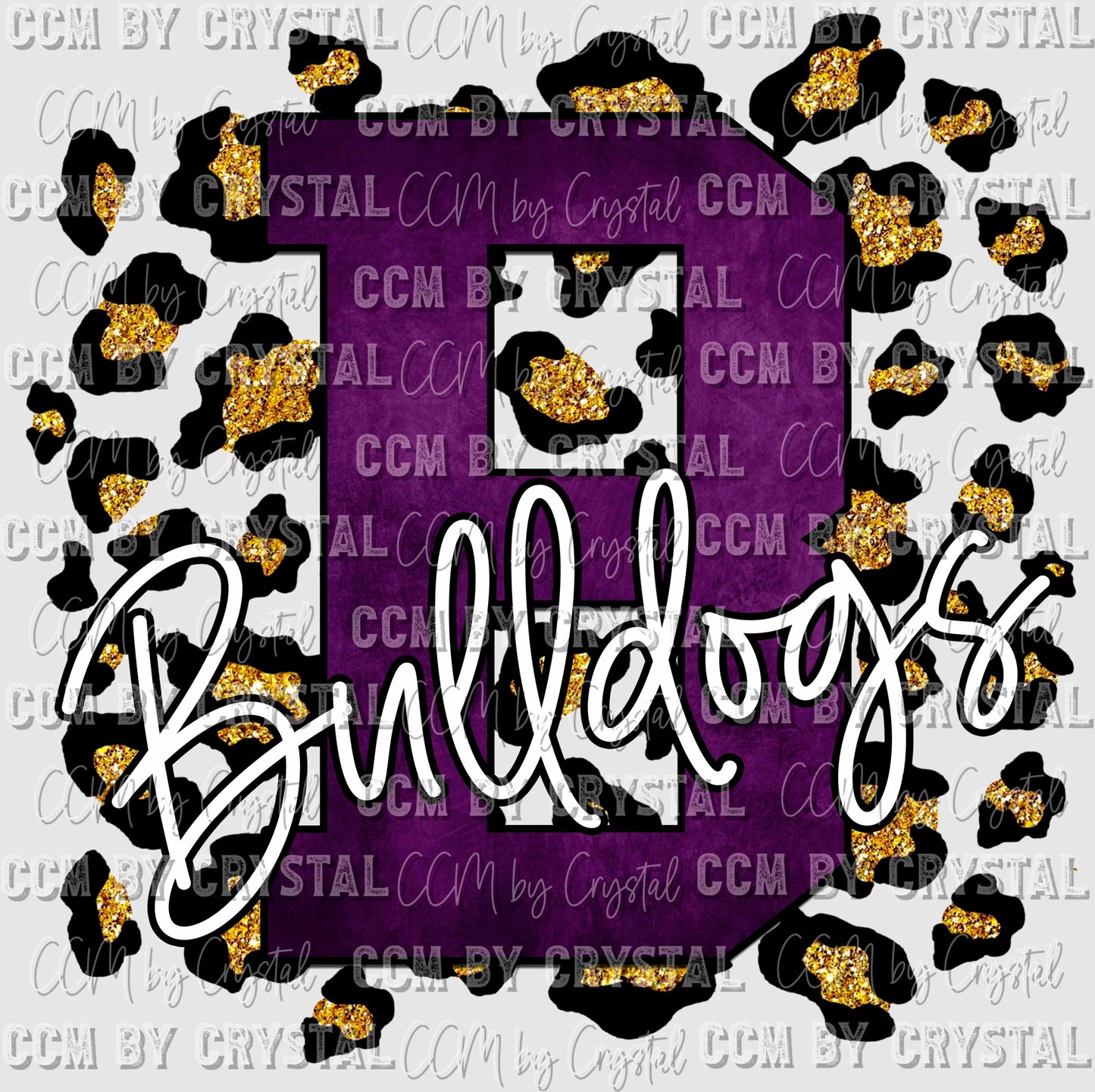 B Bulldogs Purple with Gold Leopard Background Mascot Ready to Press Transfer