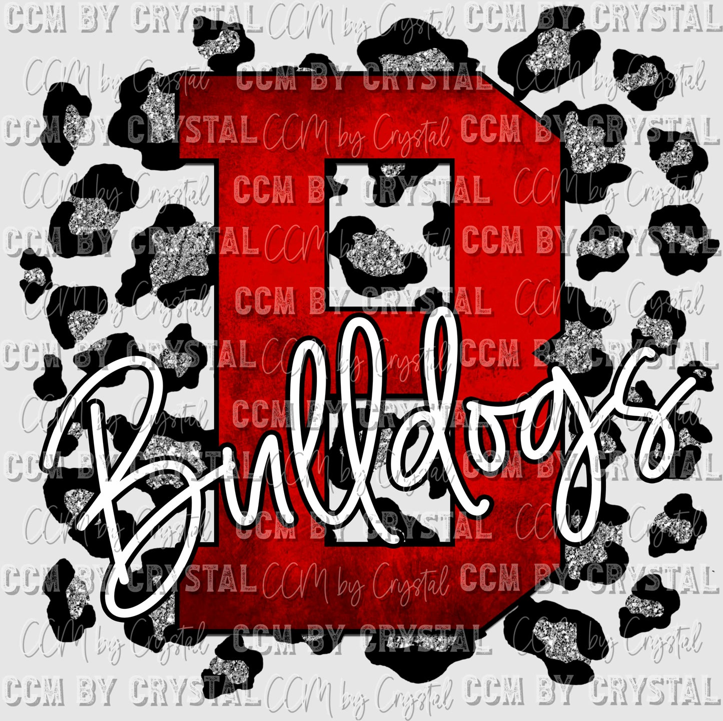 B Bulldogs Red Silver Leopard Background Mascot Ready to Press Transfer
