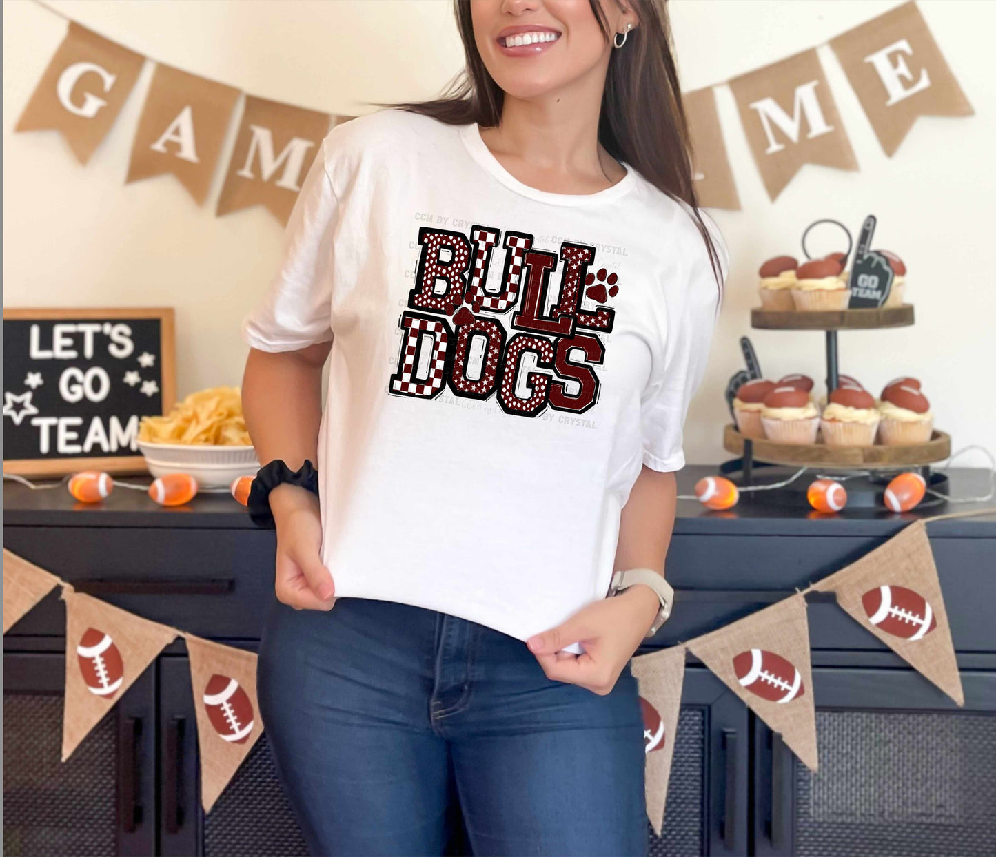 Bulldogs Paws Checkered Mascot Sports Ready to Press Transfer DTF Transfer Sublimation Transfer