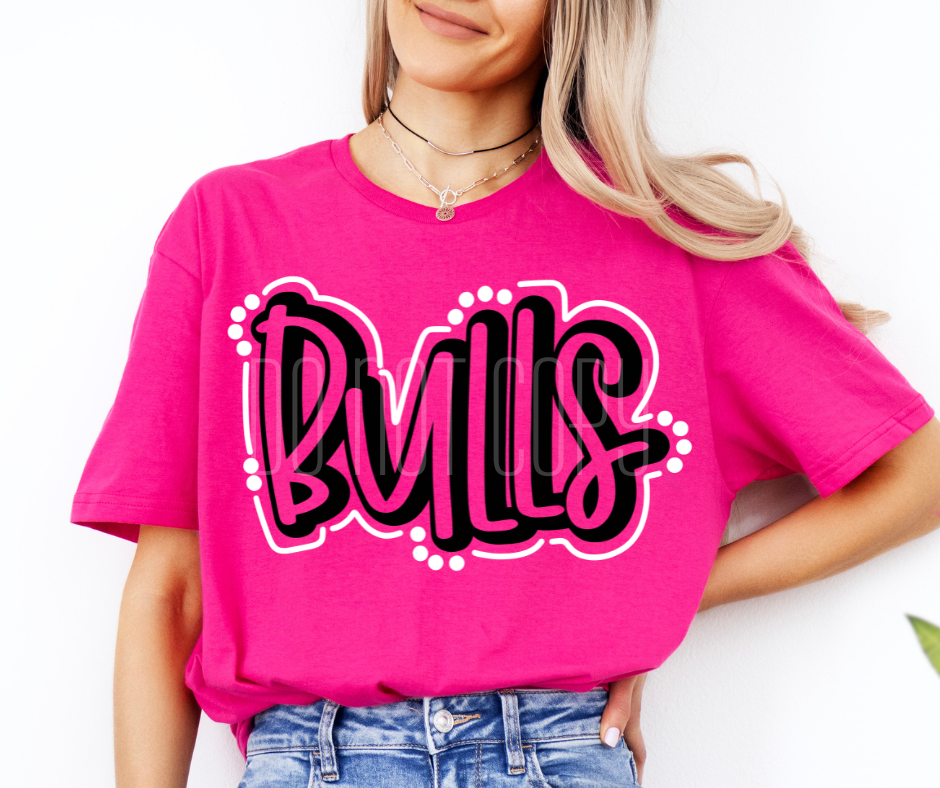 Bulls Doodle Mascot Ready to Press Transfer DTF Transfer Sublimation Transfer