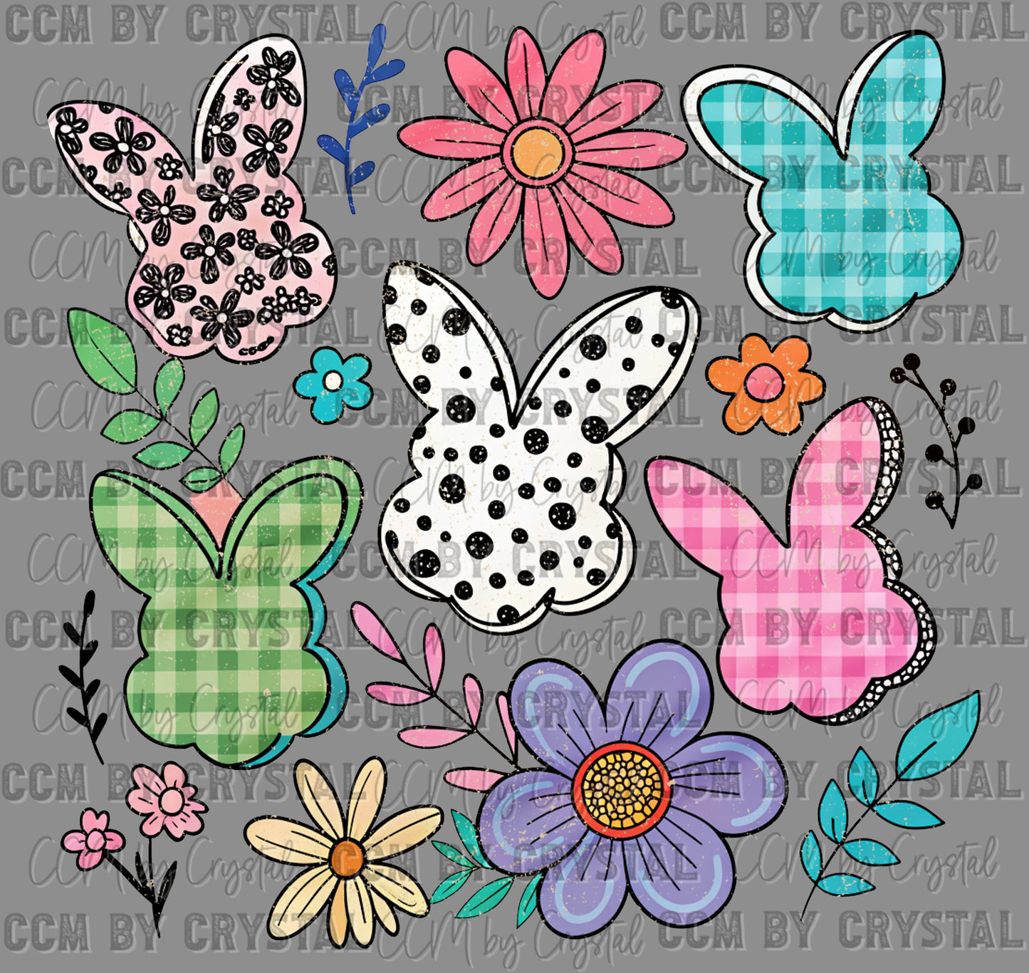 Easter Bunnies and Flowers Ready to Press Transfer DTF Transfer Sublimation Transfer